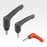 Clamping levers, plastic with external thread and safety function, thread insert stainless steel