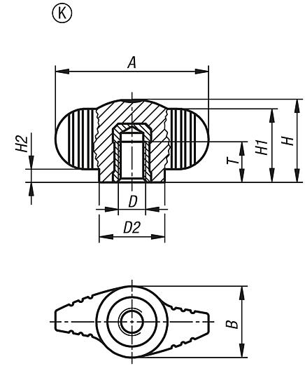 Szárnyas fogantyúk, "Miniwing", belső menettel